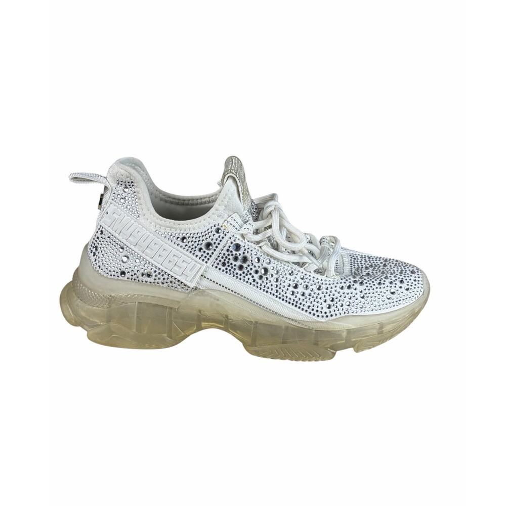 Steve Madden Maxima White Rhinestone Sneakers Womens 8.5 Chunky Sole